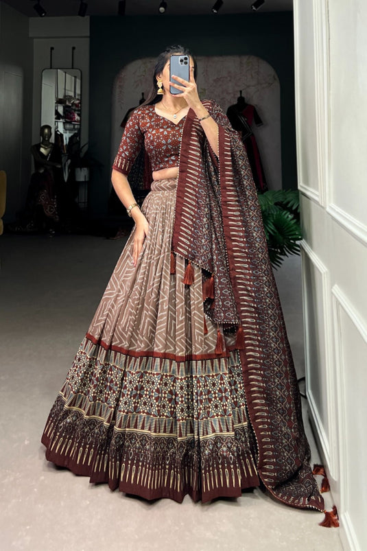 Bandhej With Ajarakh Print Silk Lehenga Choli