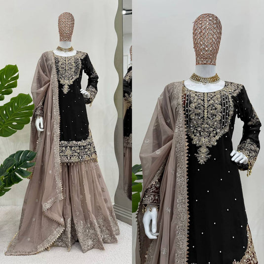 Black Georgette Sharara Suit For women Sequins Coding Pakistani Suit Readymade