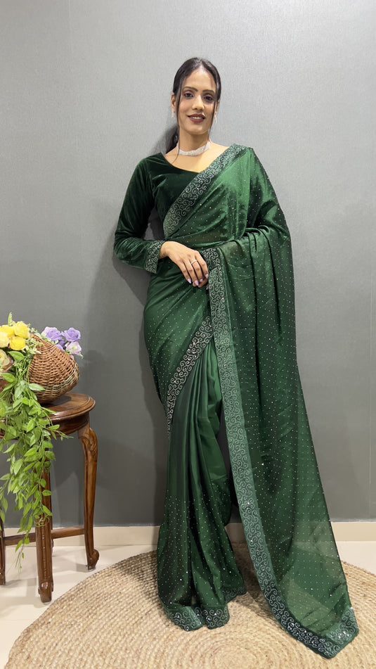 Premium Green Rangoli Silk Saree Ready To Wear Saree Indian Partywear sari