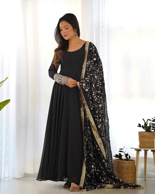 Black Designer Anarkali gown Flared Gown Wedding wear dress Full Stitched With Sequins Dupatta