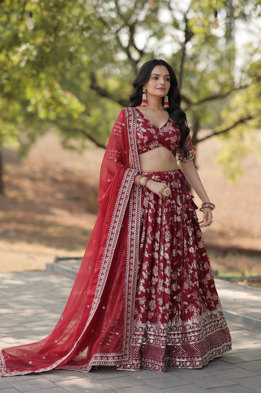 Designer Maroon lehenga Pure Viscose Jacquard Lehenga Choli Dupatta Set