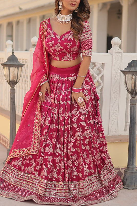 Red Designer lehenga Pure Viscose Jacquard Lehenga Choli Dupatta Set