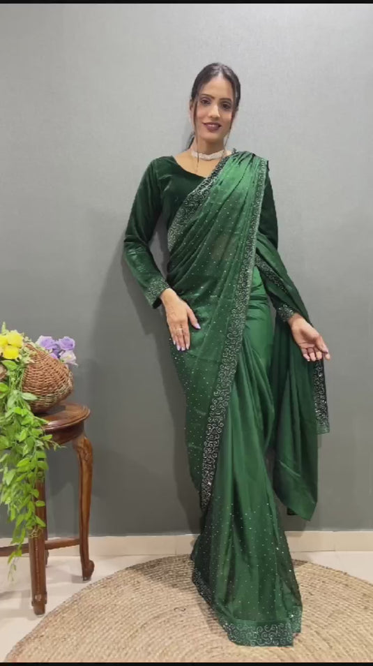 Premium Green Rangoli Silk Saree Ready To Wear Saree Indian Partywear sari